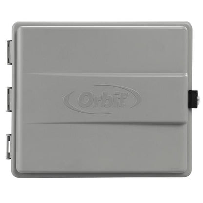 Orbit Outdoor Sprinkler Controller Cabinet with GFCI, gray irrigation box on Tampa Home & Garden Store