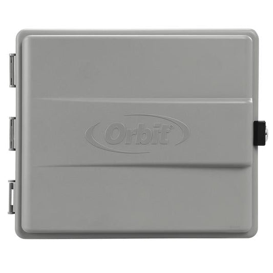 Orbit Outdoor Sprinkler Controller Cabinet with GFCI, gray irrigation box on Tampa Home & Garden Store