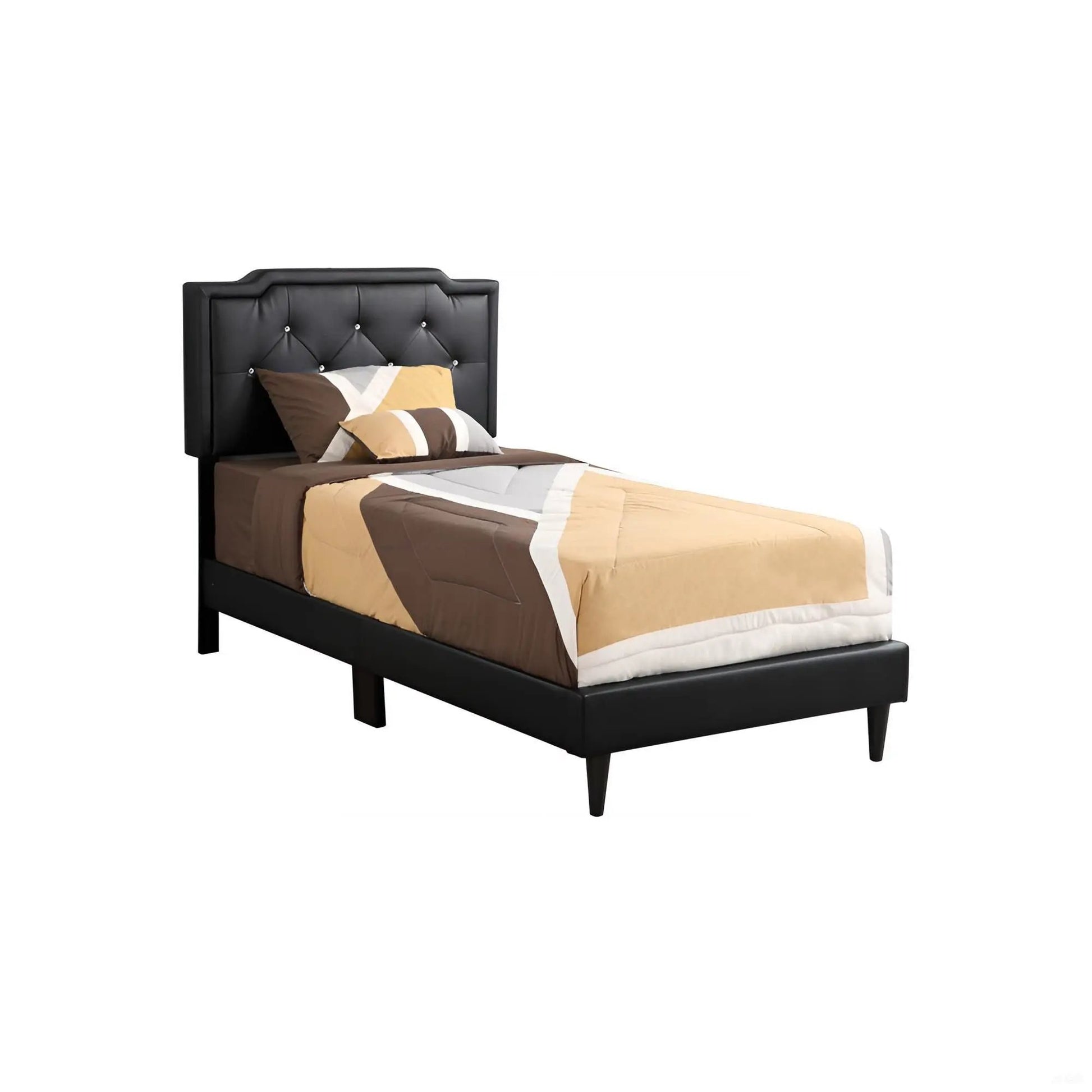Button tufted upholstered bed in black faux leather by Unique Piece Furniture on Tampa Home & Garden Store