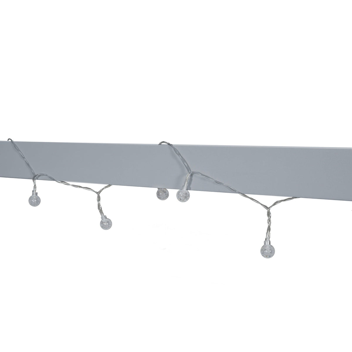 House Bed With Window And Fence platform bed frame gray finish with hanging string lights on Tampa Home & Garden Store