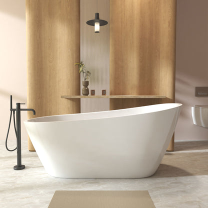 Freestanding acrylic slipper bathtub white by HouseOfZazla with floor-mounted black faucet on Tampa Home & Garden Store