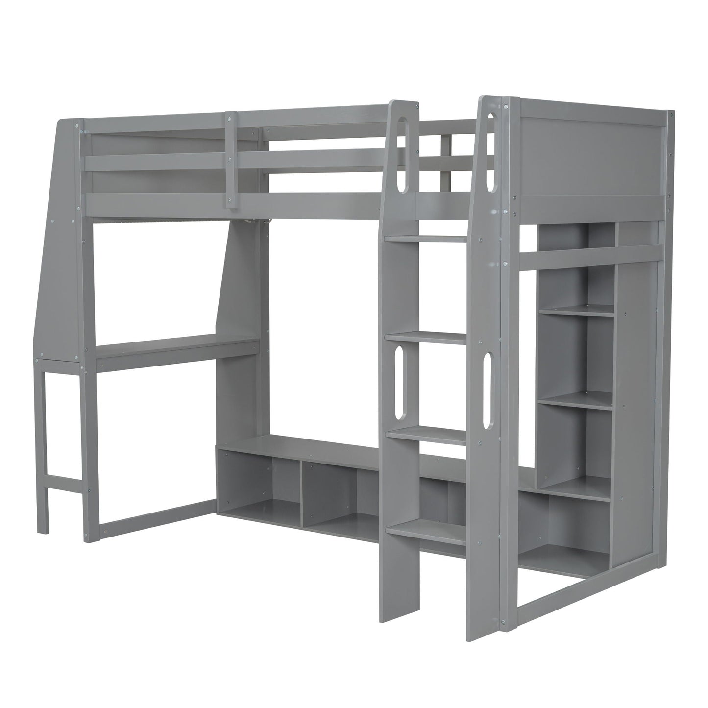 Gaming Loft Bed with Desk and storage shelves in gray by HouseOfZazla on Tampa Home & Garden Store