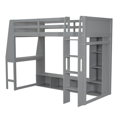 Gaming Loft Bed with Desk and storage shelves in gray by HouseOfZazla on Tampa Home & Garden Store
