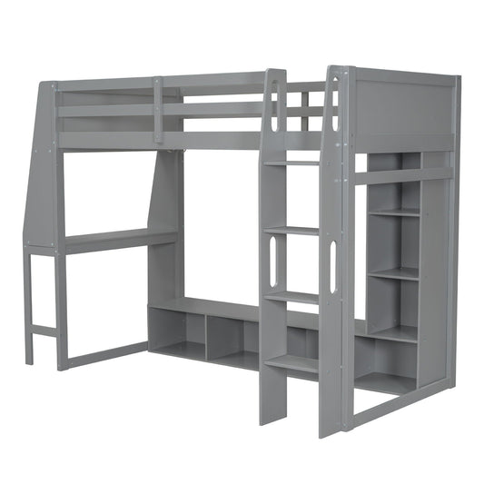 Gaming Loft Bed with Desk and storage shelves in gray by HouseOfZazla on Tampa Home & Garden Store