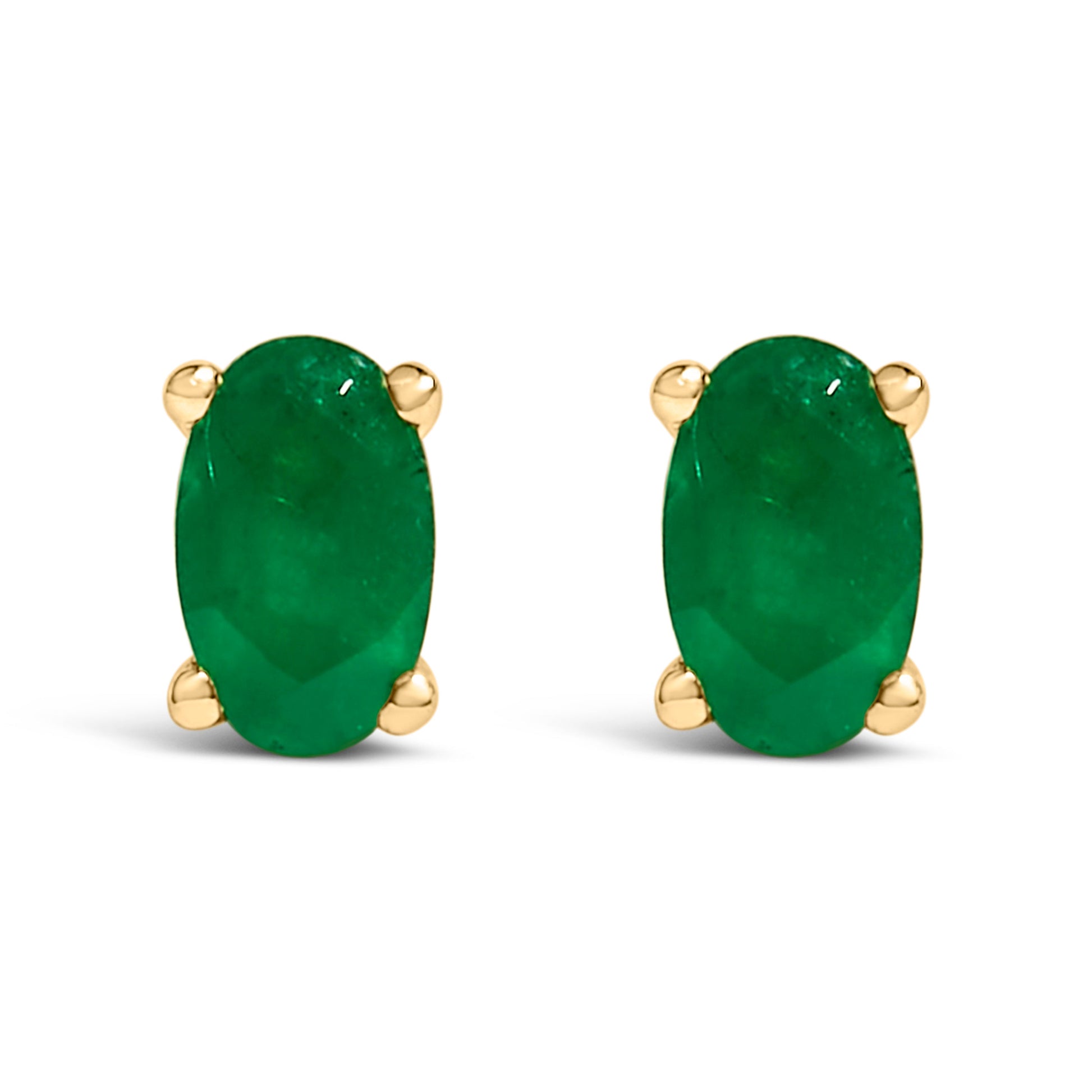Earrings emerald green oval 5x3 mm solitaire studs in gold prongs pair by Bids.com on Tampa Home & Garden Store