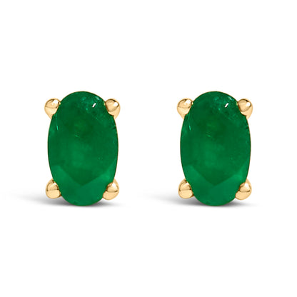 Earrings emerald green oval 5x3 mm solitaire studs in gold prongs pair by Bids.com on Tampa Home & Garden Store