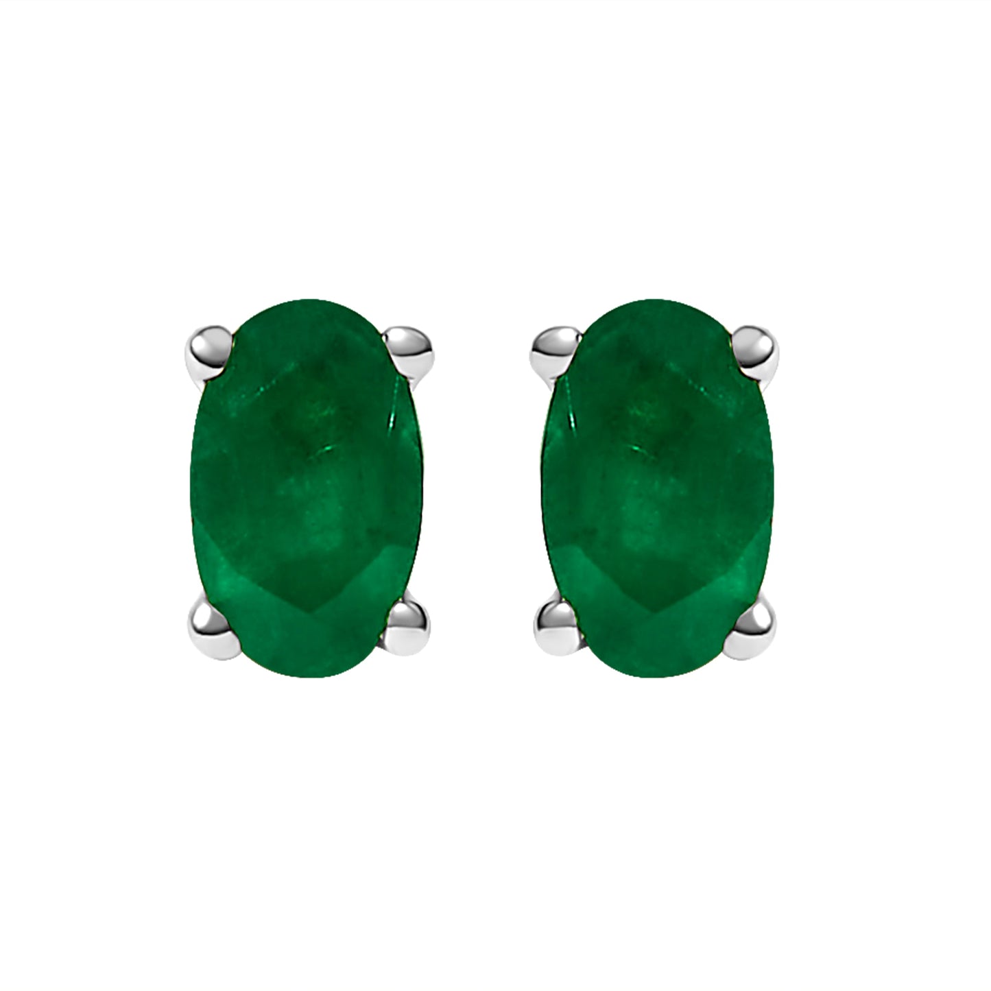 14K white gold emerald stud earrings, green oval 5x3 mm solitaire pair, 2 pcs on Tampa Home & Garden Store