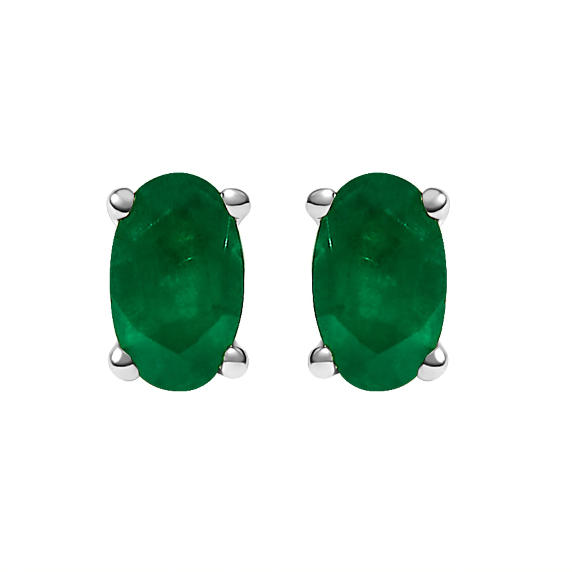 14K white gold emerald stud earrings, green oval 5x3 mm solitaire pair, 2 pcs on Tampa Home & Garden Store