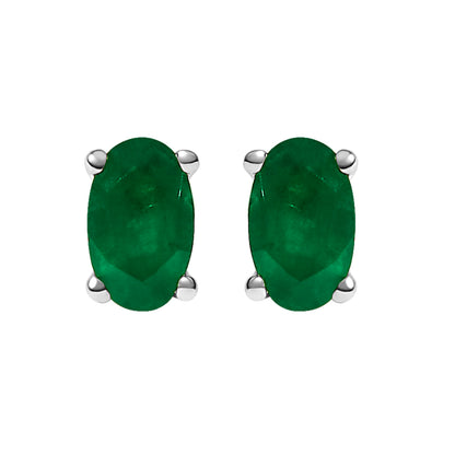 14K white gold emerald stud earrings, green oval 5x3 mm solitaire pair, 2 pcs on Tampa Home & Garden Store