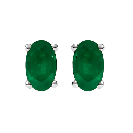 14K white gold emerald stud earrings, green oval 5x3 mm solitaire pair, 2 pcs on Tampa Home & Garden Store