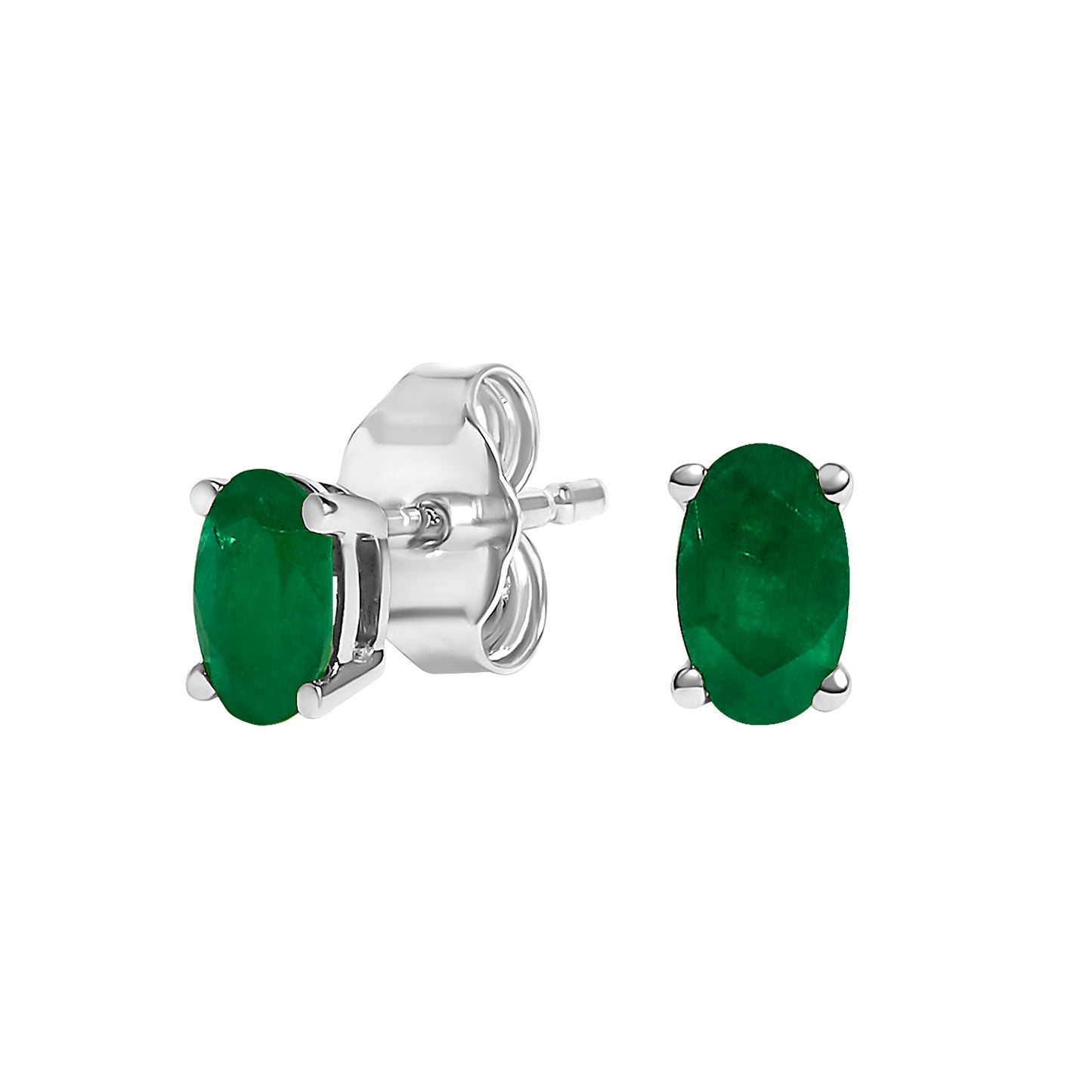 Pair of 14K white gold oval emerald solitaire stud earrings, 5x3 mm green emeralds, Bids.com on Tampa Home & Garden Store