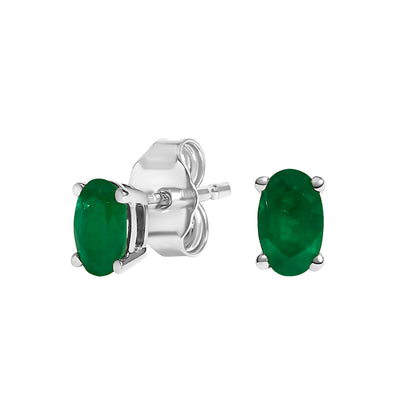Pair of 14K white gold oval emerald solitaire stud earrings, 5x3 mm green emeralds, Bids.com on Tampa Home & Garden Store