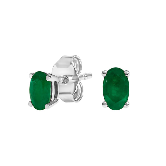 Pair of 14K white gold oval emerald solitaire stud earrings, 5x3 mm green emeralds, Bids.com on Tampa Home & Garden Store
