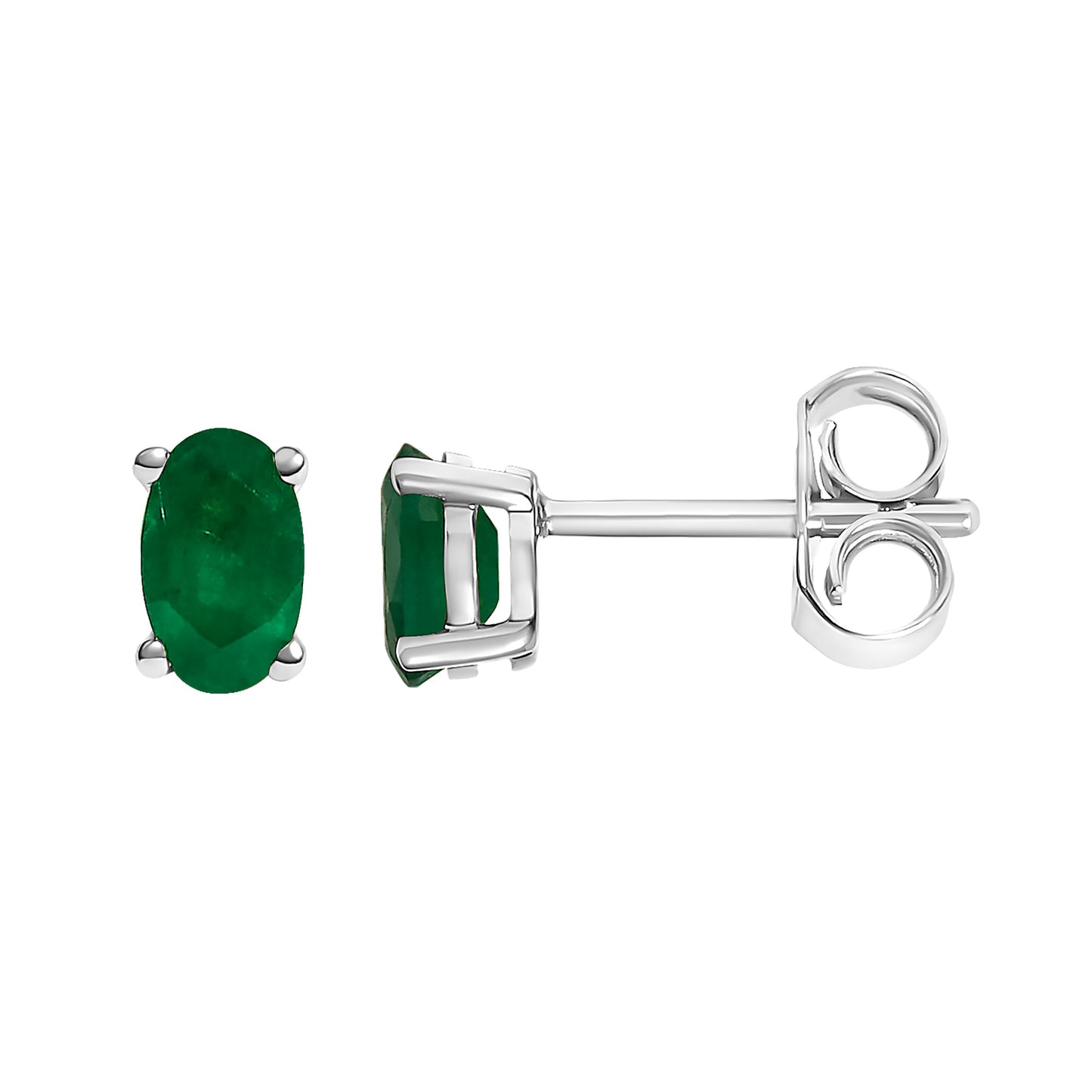 Emerald solitaire stud earrings in 14K white gold, oval 5x3 mm green emerald, by Bids.com on Tampa Home & Garden Store