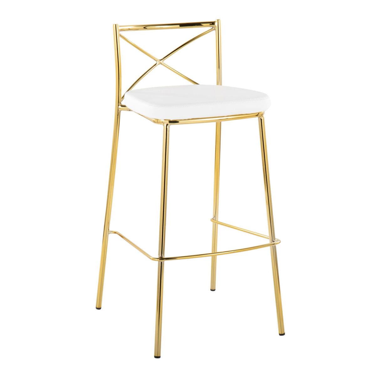 Contemporary fixed-height barstool set of 2, gold metal frame, white cushions by HouseOfZazla on Tampa Home & Garden Store