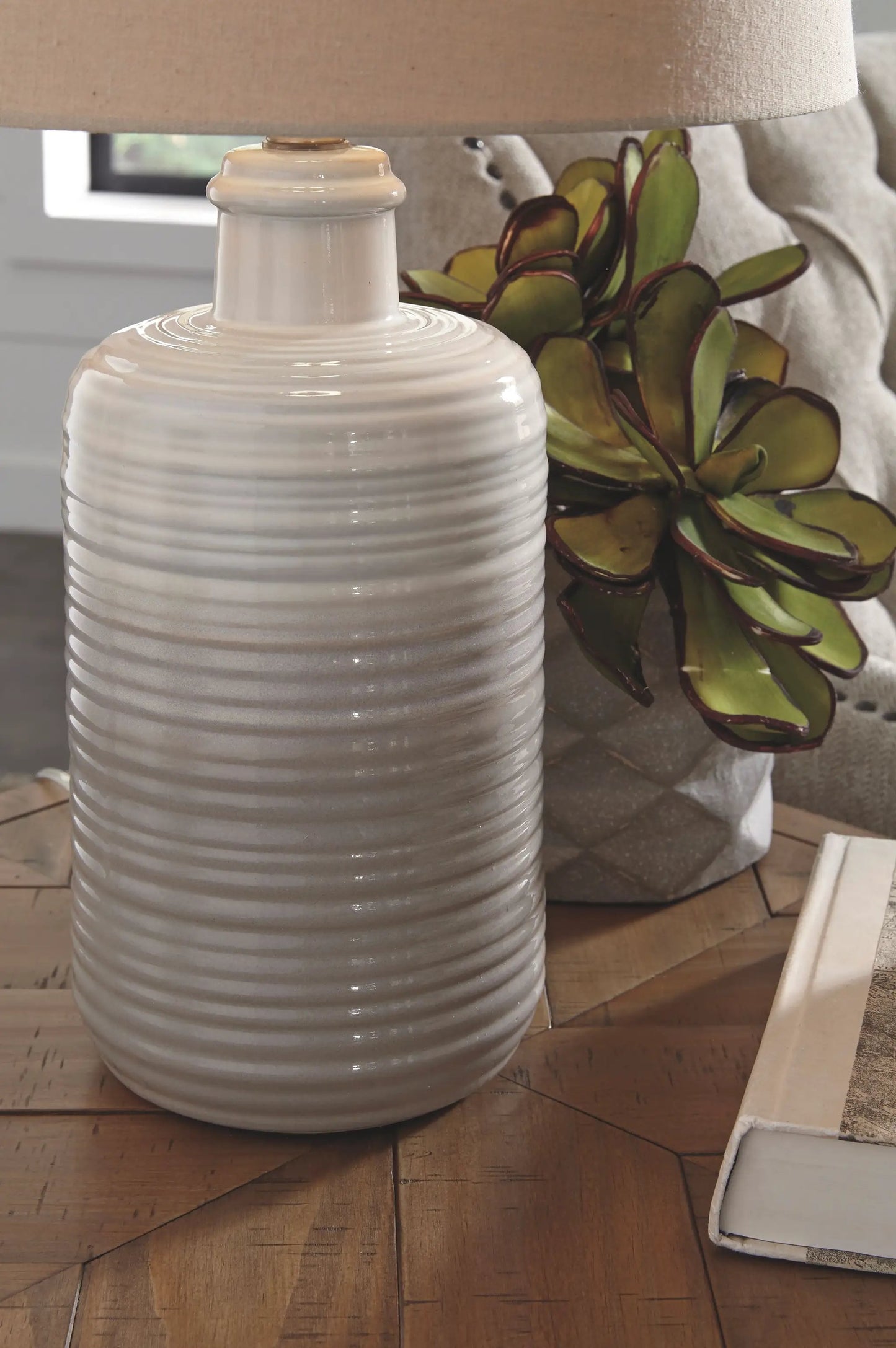 Marnina Ceramic Table Lamp Set of 2 Taupe White