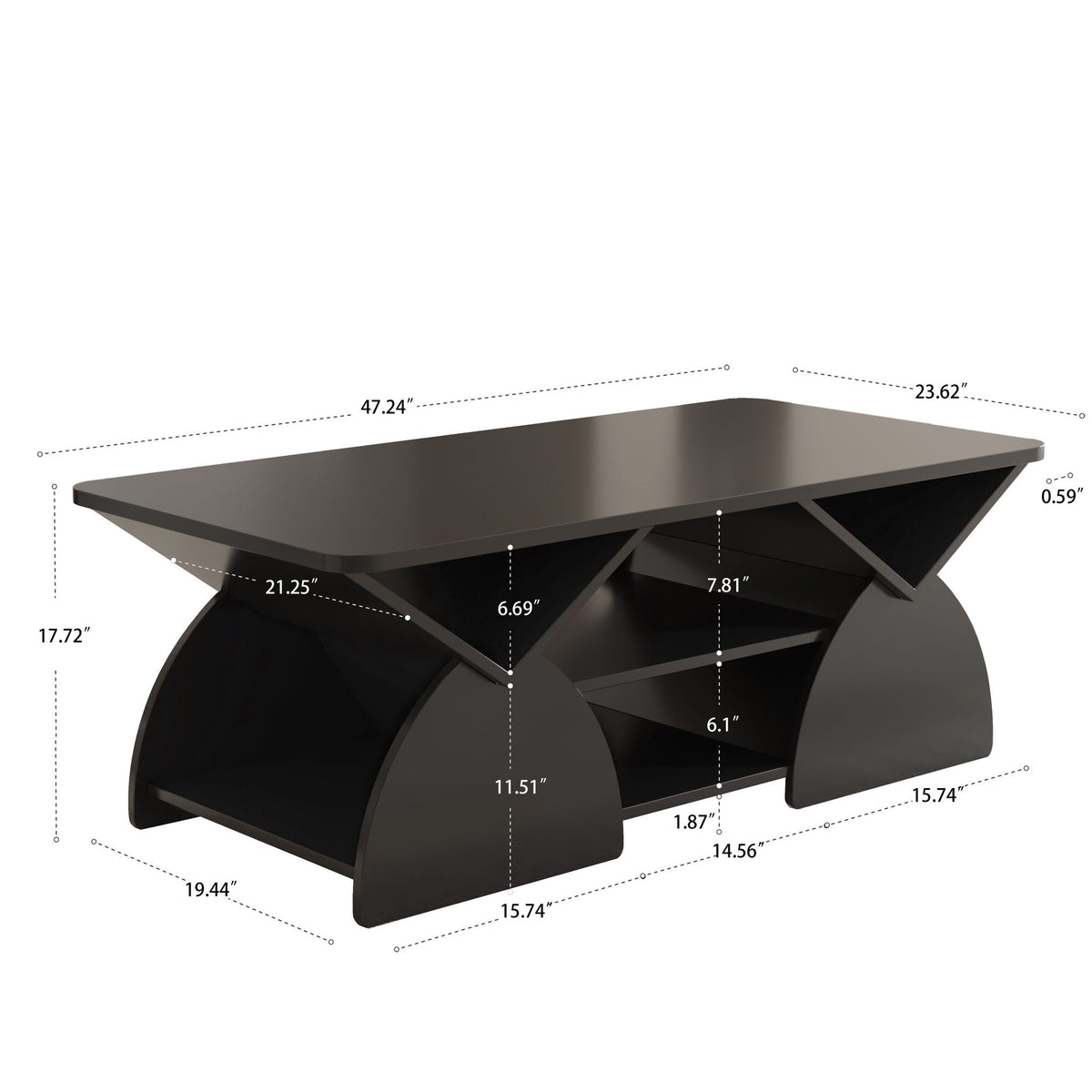 Geometric Engineered Coffee Table with Open Shelves black finish by HouseOfZazla on Tampa Home & Garden Store