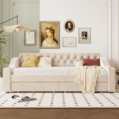 Upholstered Daybed With the Storage and Drawers