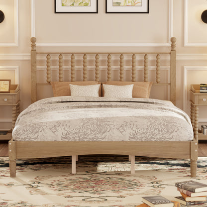 Queen size wood platform bed with gourd-shaped headboard in natural oak by HouseOfZazla on Tampa Home & Garden Store