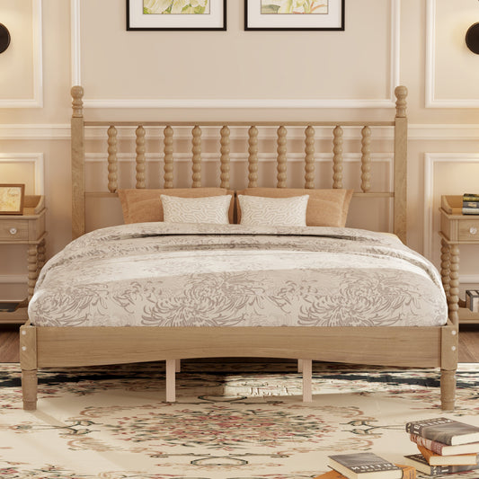 Queen size wood platform bed with gourd-shaped headboard in natural oak by HouseOfZazla on Tampa Home & Garden Store
