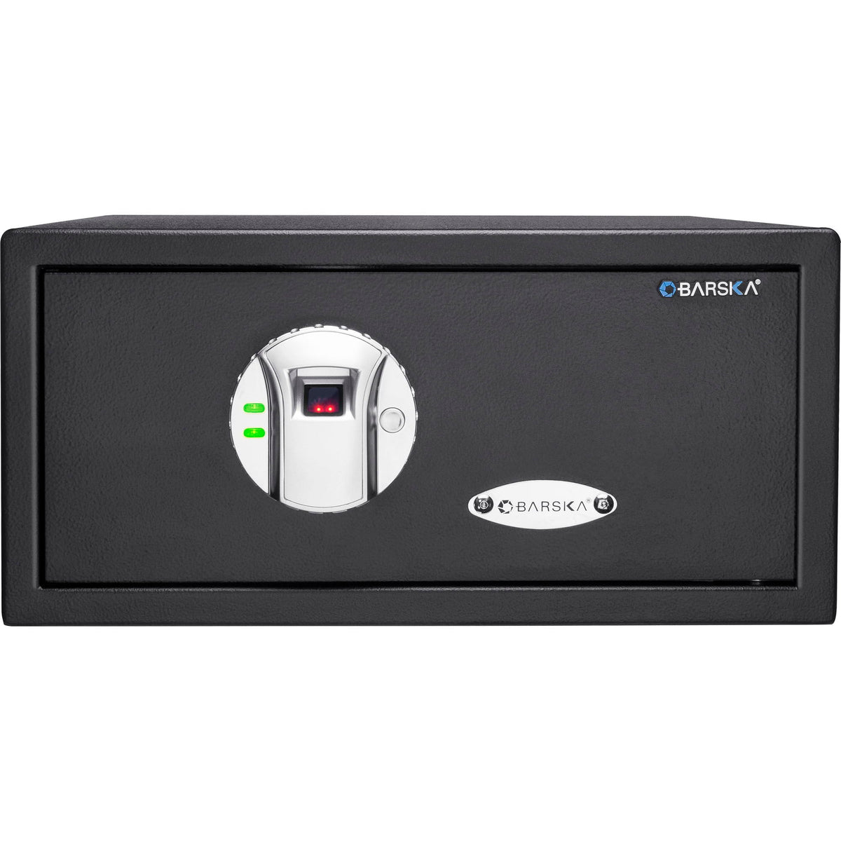 Biometric safe cabinet with fingerprint lock, black steel, BARSKA branding on Tampa Home & Garden Store