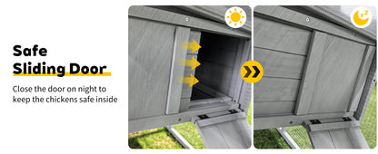 141-inch gray wooden chicken coop with nesting box, sliding door in a wooden pen HouseOfZazla on Tampa Home & Garden Store