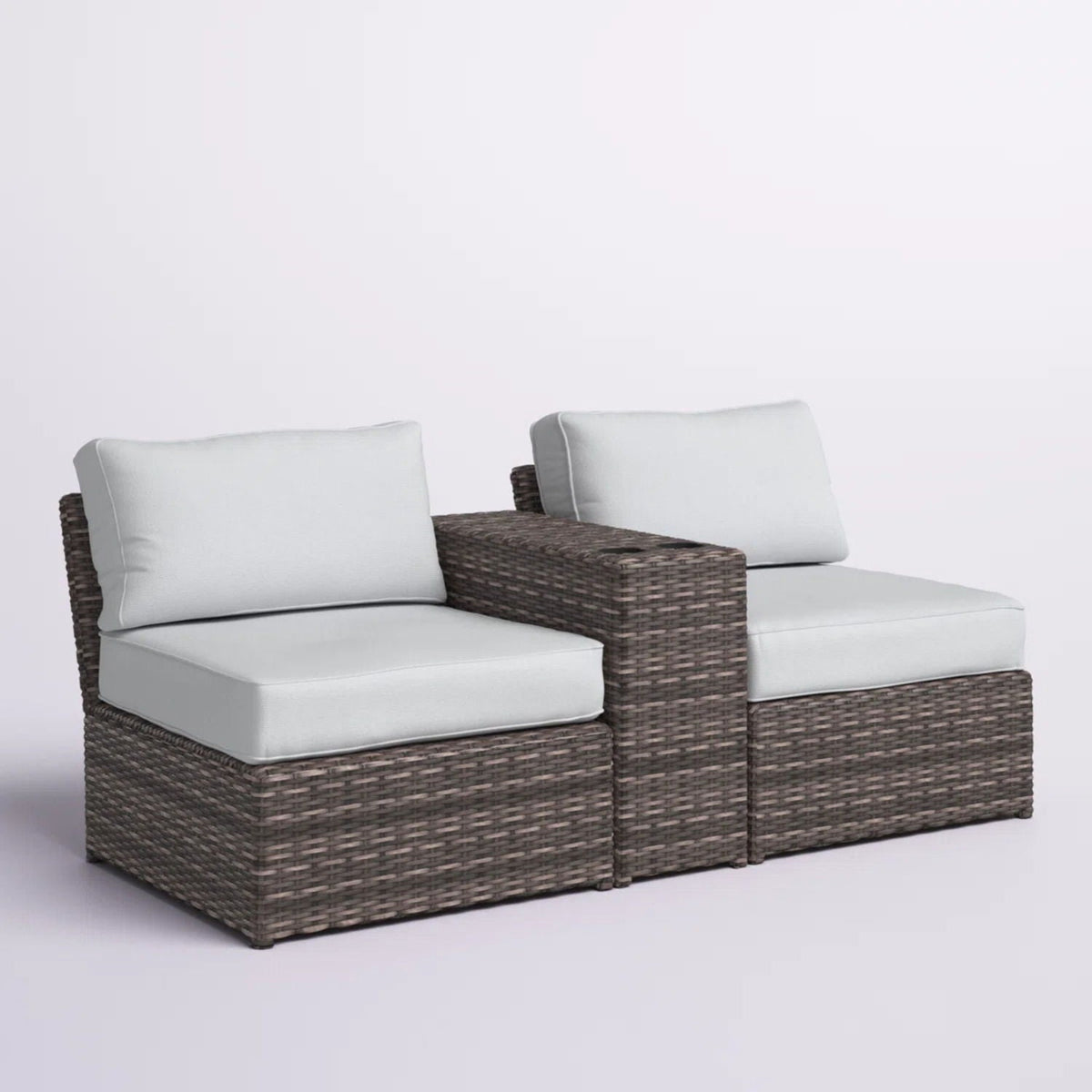 Weather resistant wicker conversation set with light gray cushions dark brown wicker 3-piece on Tampa Home & Garden Store