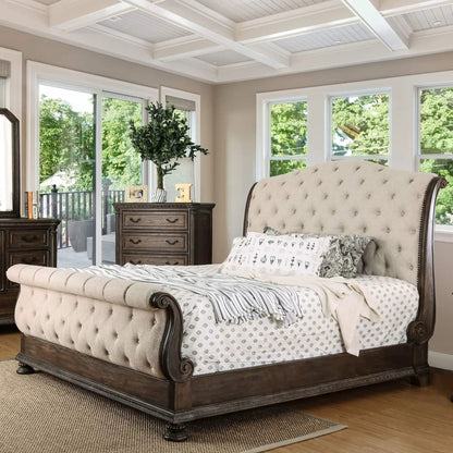Bed With Button Tufted Headboard and Footboard