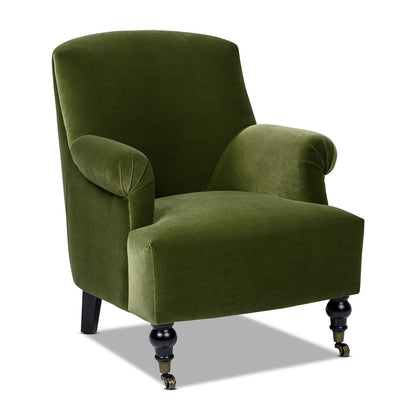 Eloise design pleated sock armchair in olive green velvet with caster legs by HouseOfZazla on Tampa Home & Garden Store
