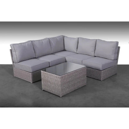 2-Piece Outdoor Rattan Sectional Set, gray cushions, glass coffee table, Unique Piece Furniture on Tampa Home & Garden Store