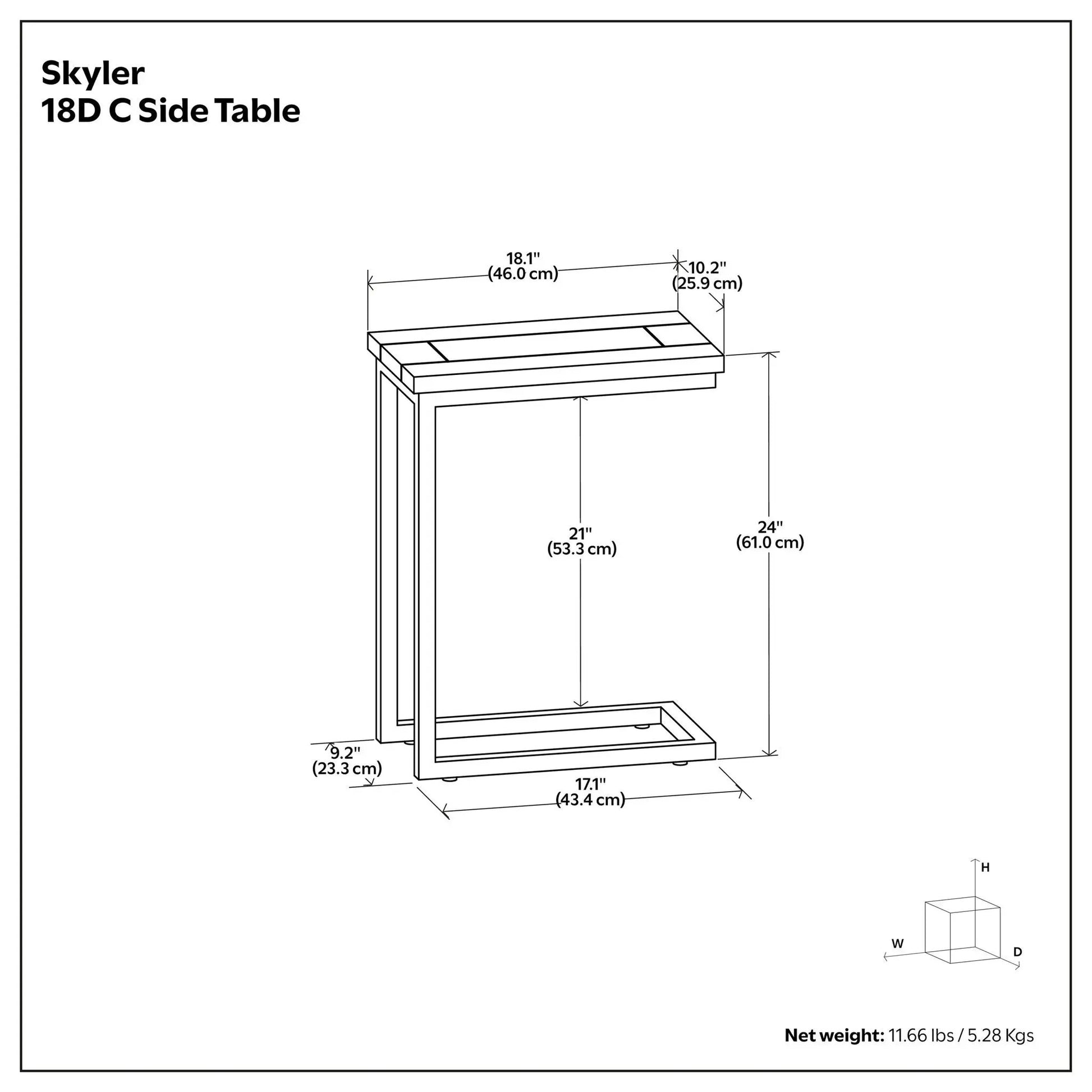 Skyler C Side Table blueprint line drawing with dimensions by Unique Piece Furniture on Tampa Home & Garden Store