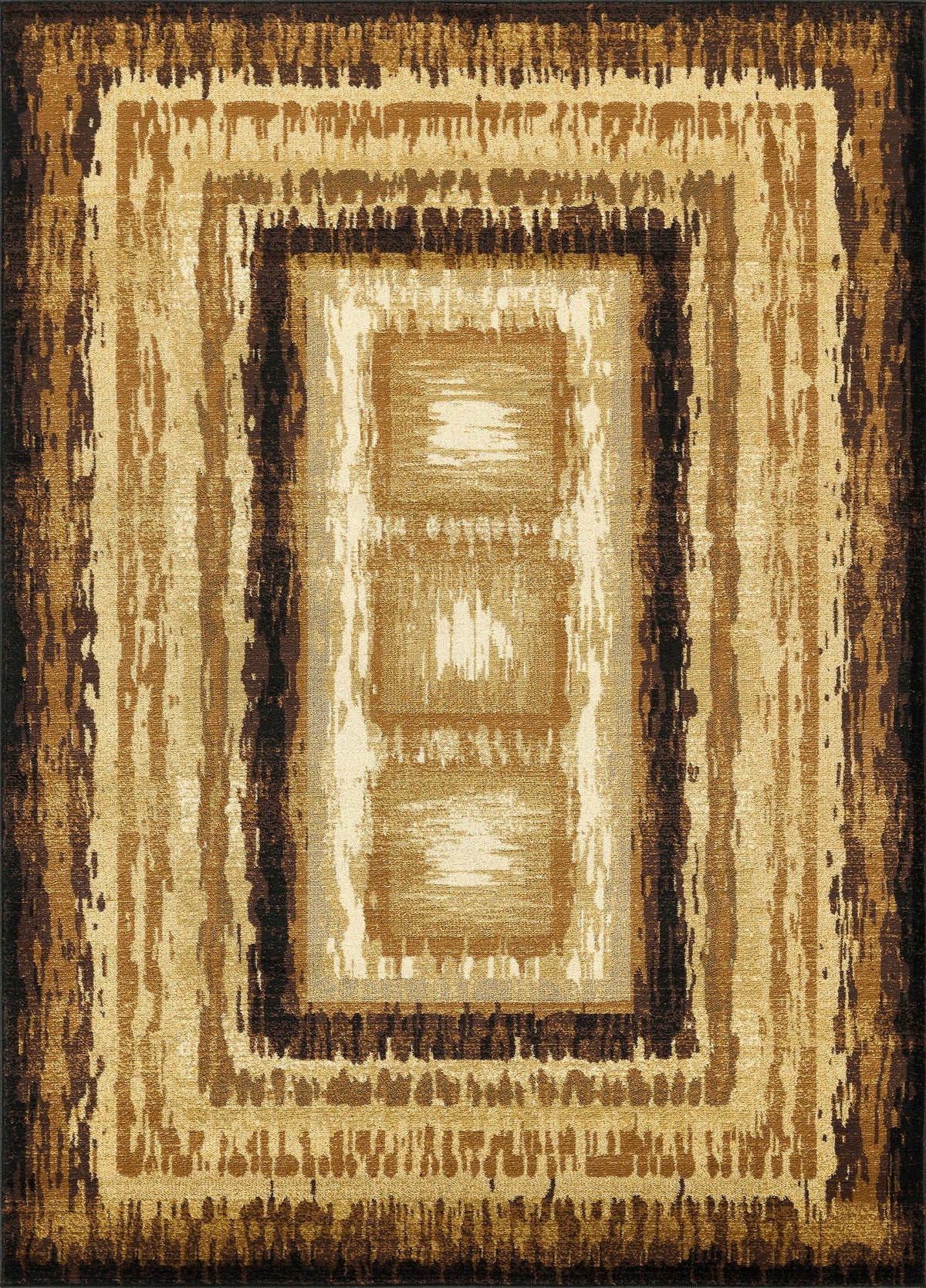 Bristol Abstract Multi Color Area Rug in brown tan beige with concentric rectangle motif on Tampa Home & Garden Store