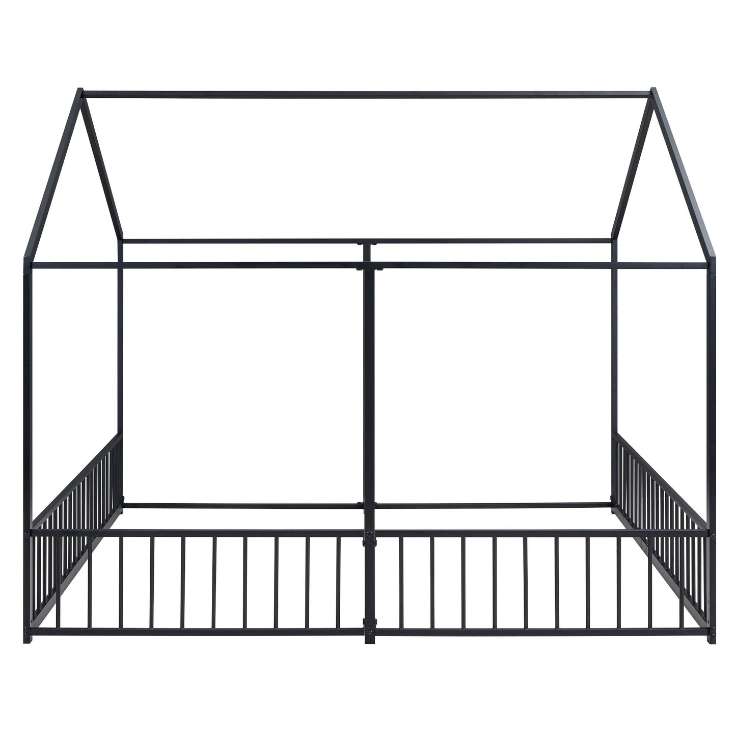 Platform bed frame for 2 shared beds, black metal with guardrails, HouseOfZazla on Tampa Home & Garden Store