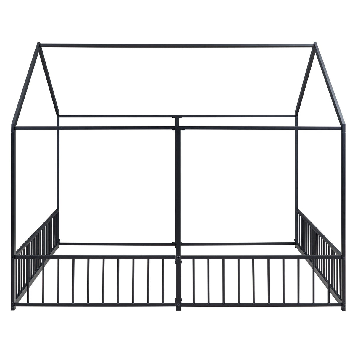 Platform bed frame for 2 shared beds, black metal with guardrails, HouseOfZazla on Tampa Home & Garden Store