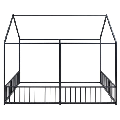 Platform bed frame for 2 shared beds, black metal with guardrails, HouseOfZazla on Tampa Home & Garden Store