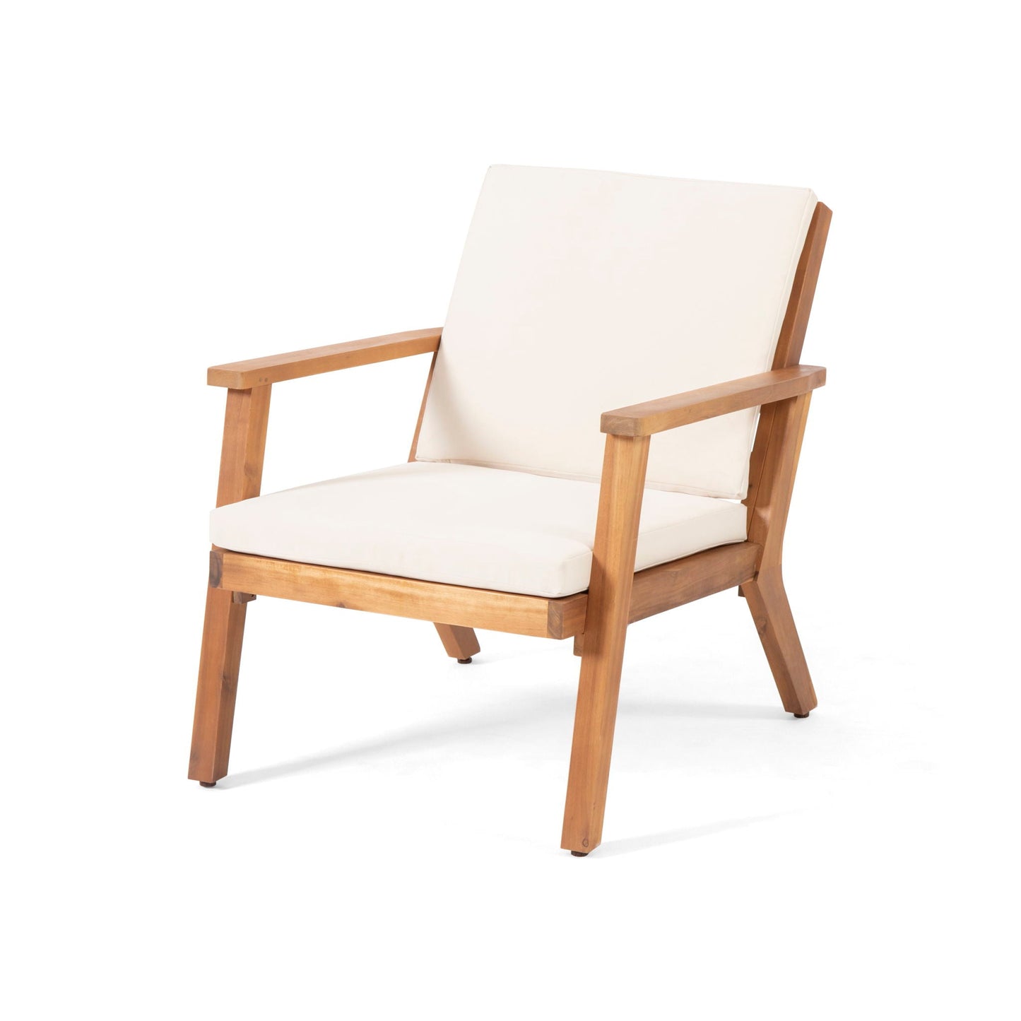 Outdoor Club Chair With Cushion by HouseOfZazla, cream cushion, wooden frame on Tampa Home & Garden Store