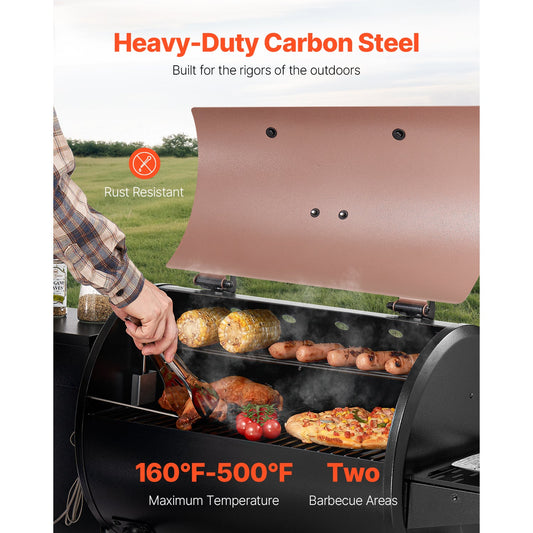 Wood Pellet Grill Smoker rust-resistant carbon steel hood two cooking zones 456 sq in cook area on Tampa Home & Garden Store