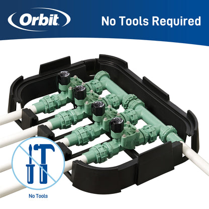 4-valve preassembled manifold with PVC adapters 57257 Orbit Irrigation underground sprinkler valves on Tampa Home & Garden Store