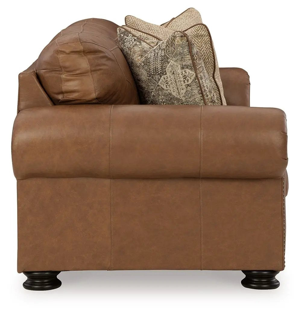 Carianna Sofa caramel leather, stationary sofa by Unique Piece Furniture with cushions on Tampa Home & Garden Store