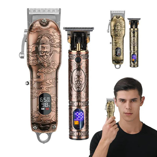 All-metal hair clipper USB charging electric set with copper engravings and display, 4 clippers on Tampa Home & Garden Store