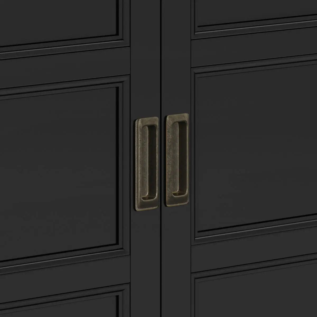 Burlington handcrafted low storage cabinet in black with brass pulls accent cabinet on Tampa Home & Garden Store