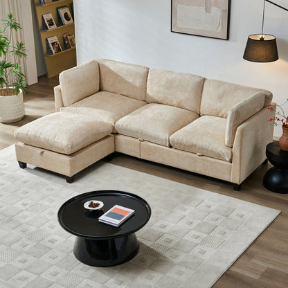 96.5in L-shape sectional sofa with ottoman in beige fabric by HouseOfZazla on Tampa Home & Garden Store