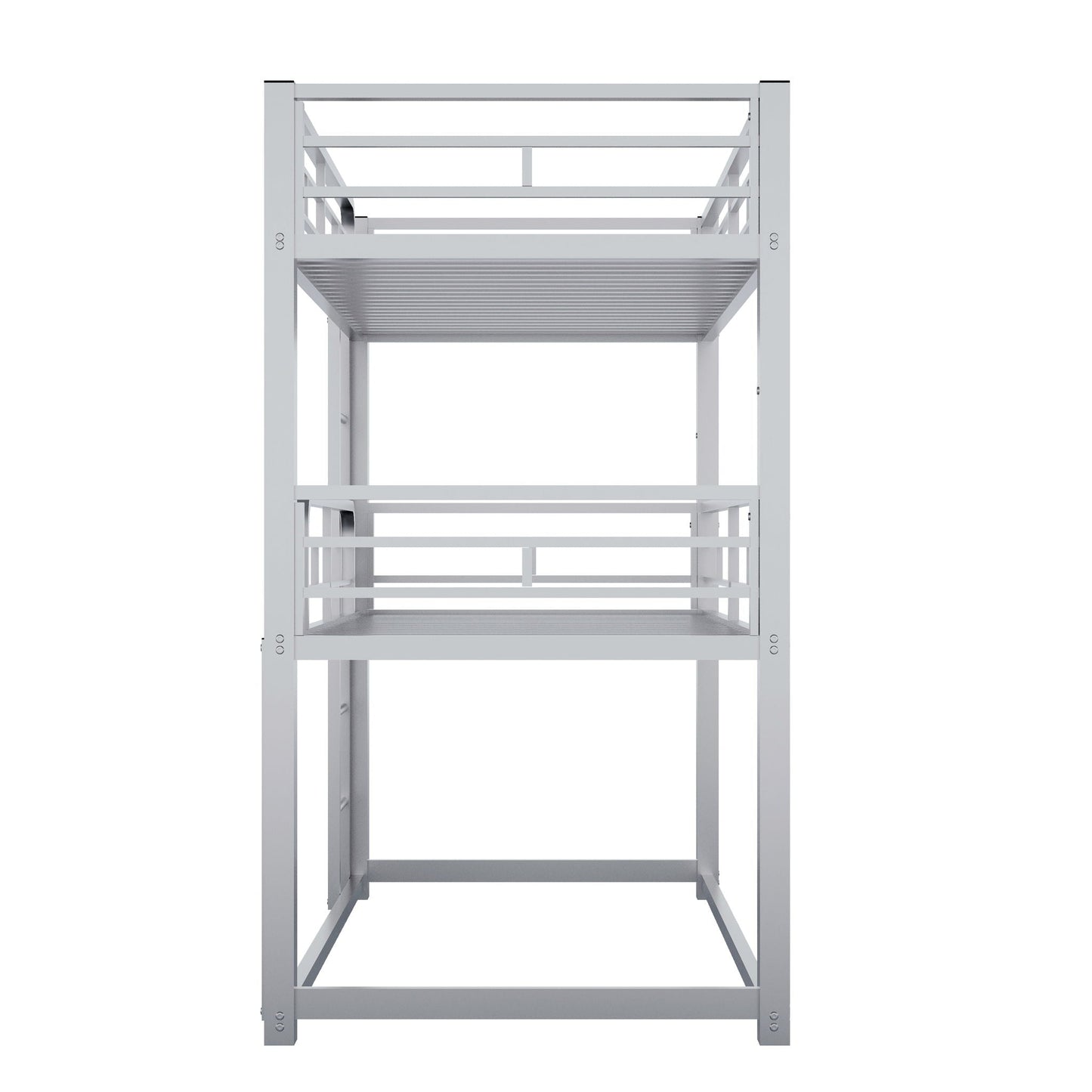 Triple bunk bed frame HouseOfZazla in silver metal, sturdy space-saving design on Tampa Home & Garden Store