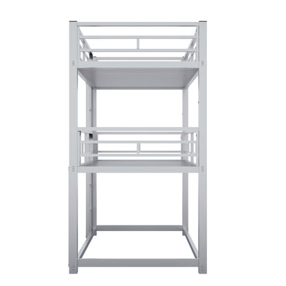 Triple bunk bed frame HouseOfZazla in silver metal, sturdy space-saving design on Tampa Home & Garden Store
