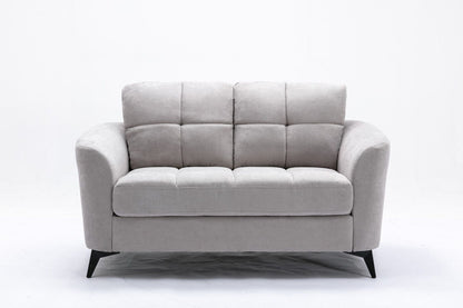 Woven Fabric Loveseat gray with tufted cushions and metal legs stationary on Tampa Home & Garden Store