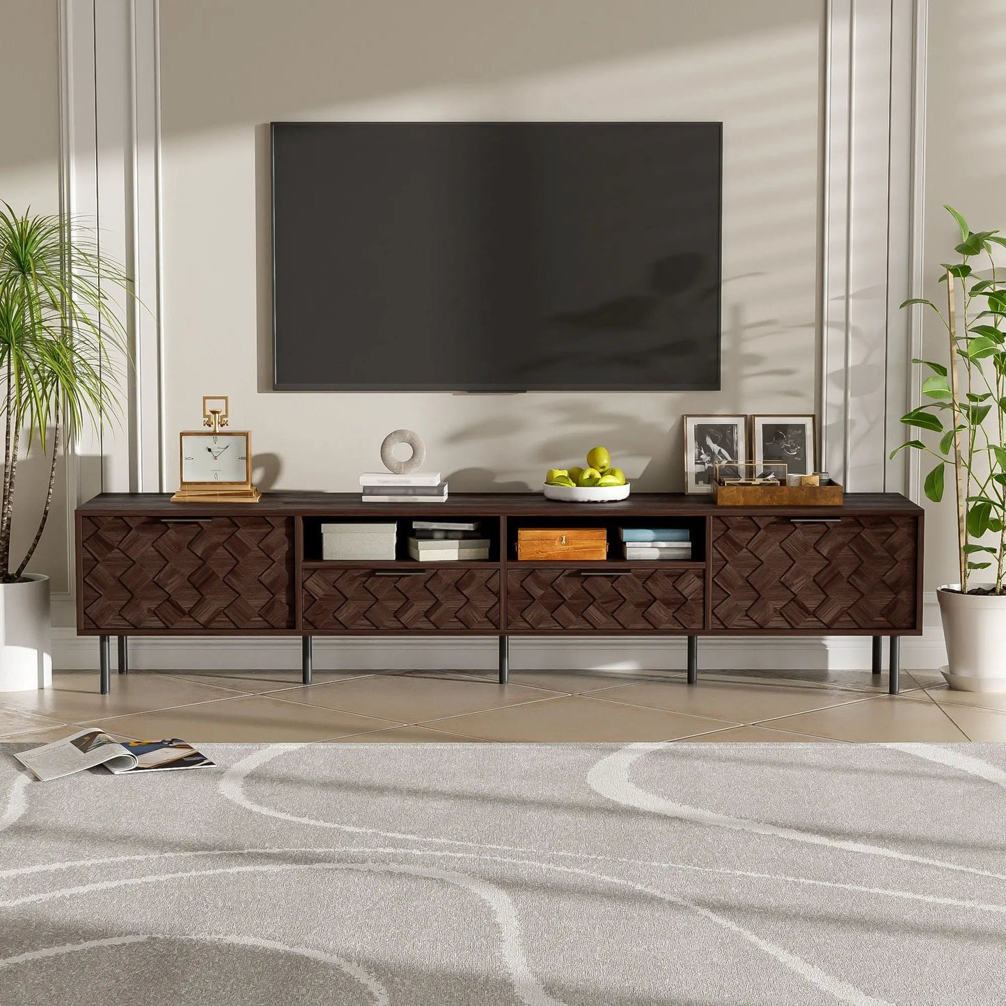 TV stand walnut finish with closed storage for TVs up to 85 inches by Unique Piece Furniture on Tampa Home & Garden Store