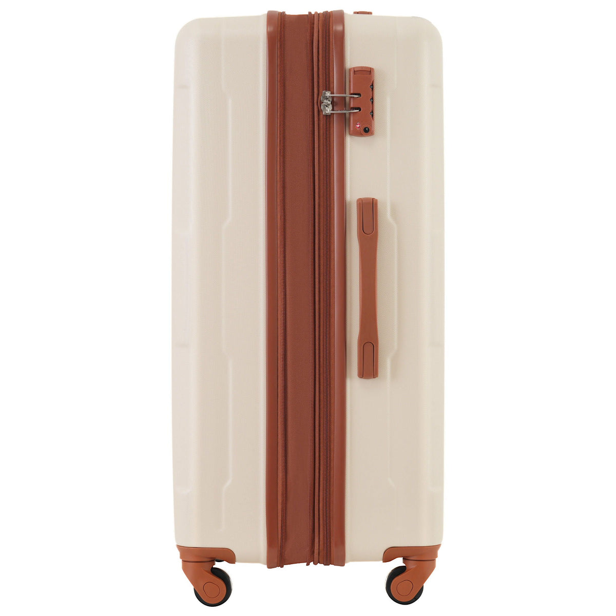 Beige expandable ABS luggage with brown trim, spinner wheels, TSA lock on Tampa Home & Garden Store