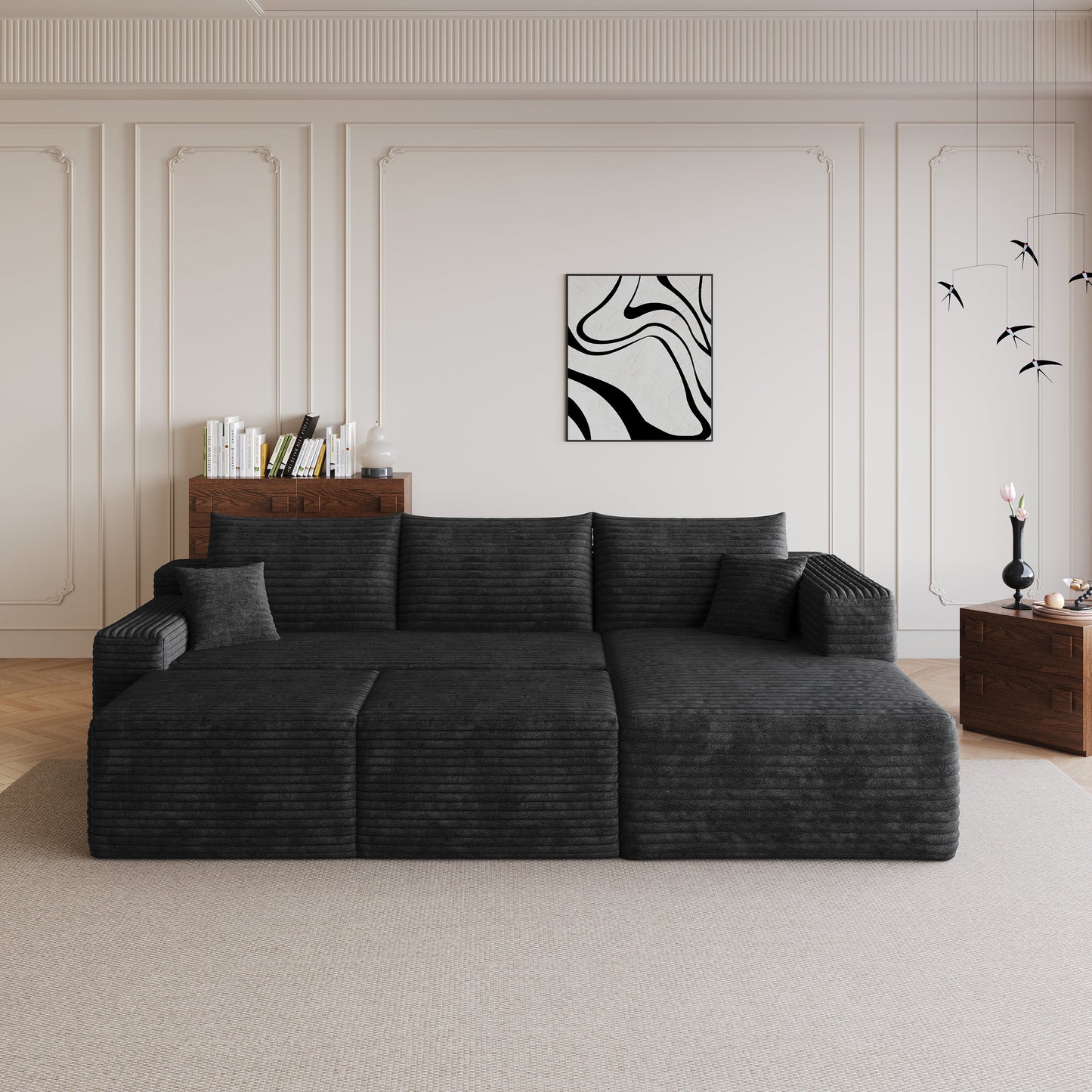 95 Inch Cloud Sectional Sofa And Two Ottomans