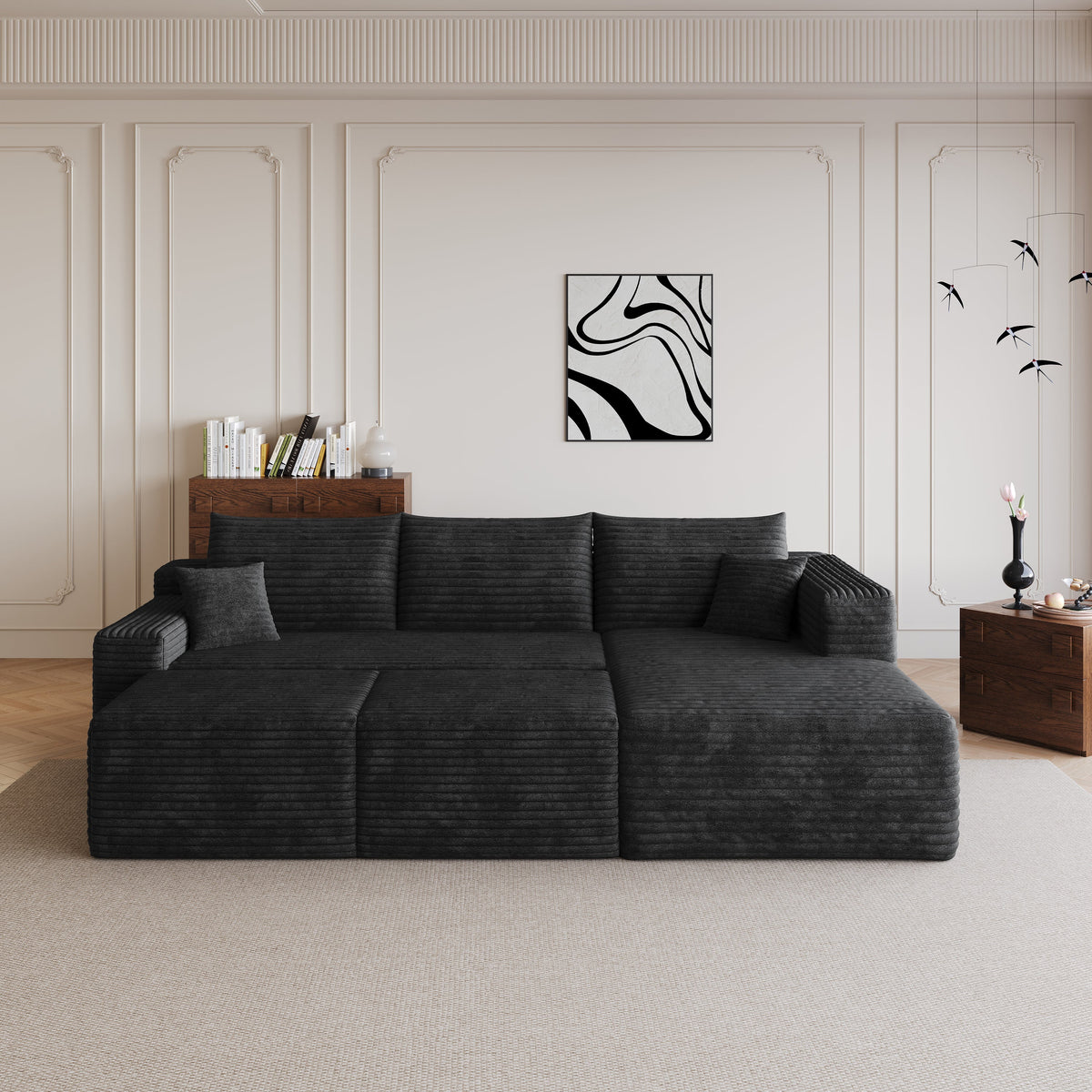 Plush Corduroy Cloud Sectional Sofa and Ottomans
