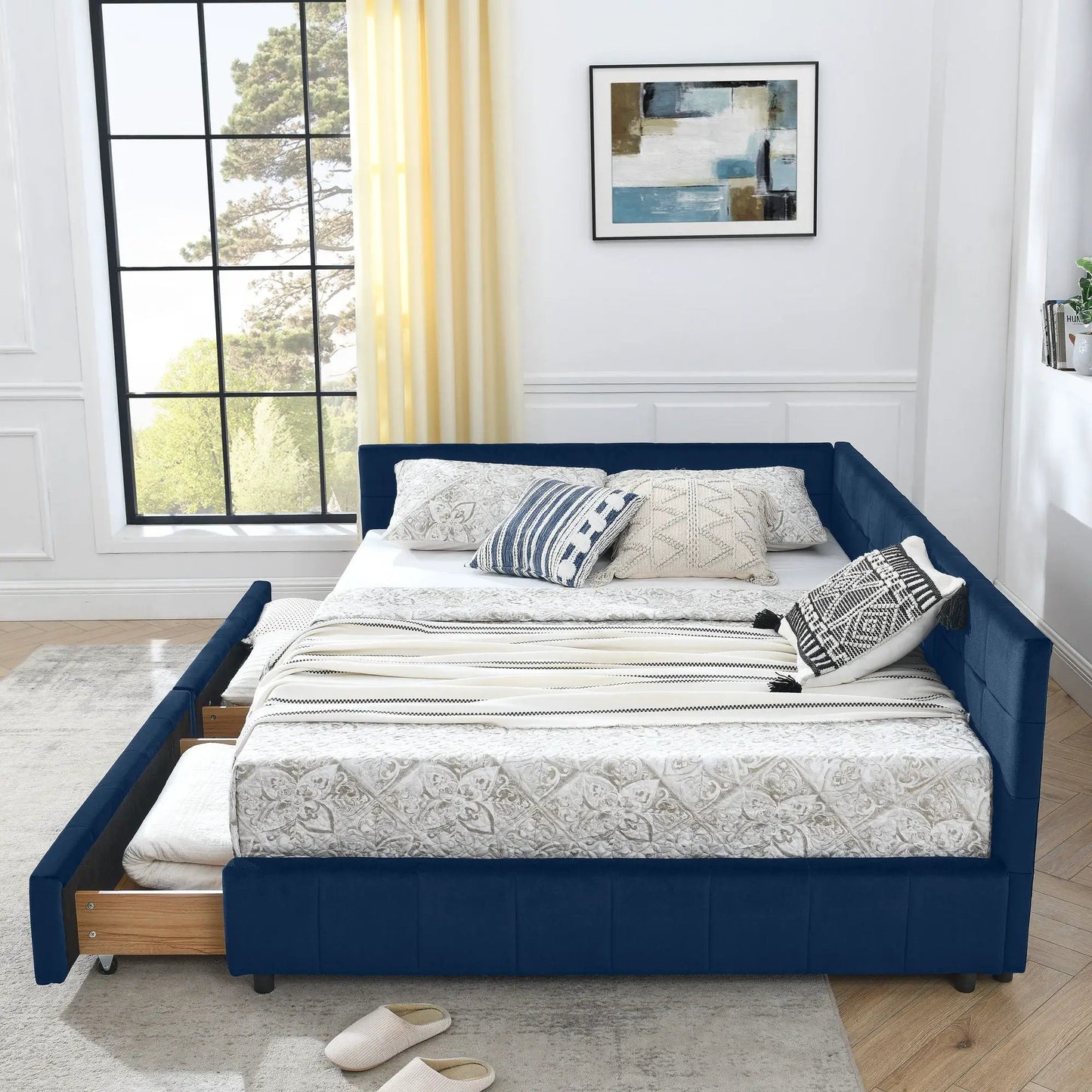 Upholstered Bed Frame with Tufted Backrest